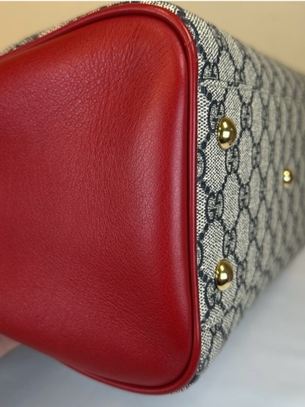 Gucci Navy GG Supreme Red Leather Trim Boston Red Crossbody Strap Dustbag COA - Picture 16 of 16